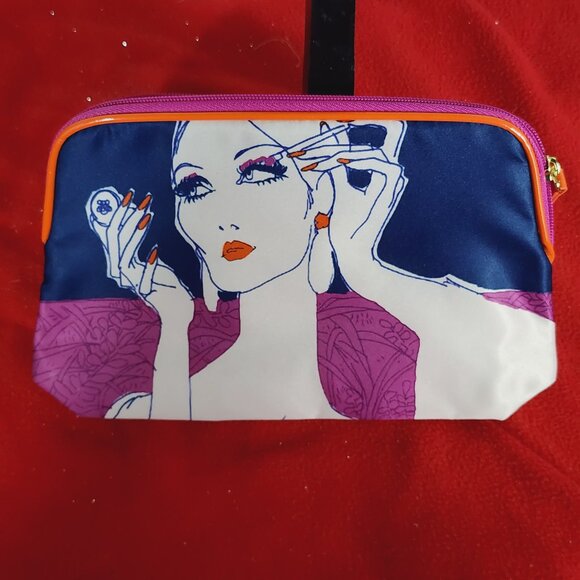 Estee Lauder Vintage Blue Orange Lilac Poly Trimmed in Polyurethane Makeup Bag - Picture 1 of 16